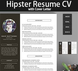个人简历模板(INDD/DOCX/PSD)：Hipster Resume CV with Cover Letter